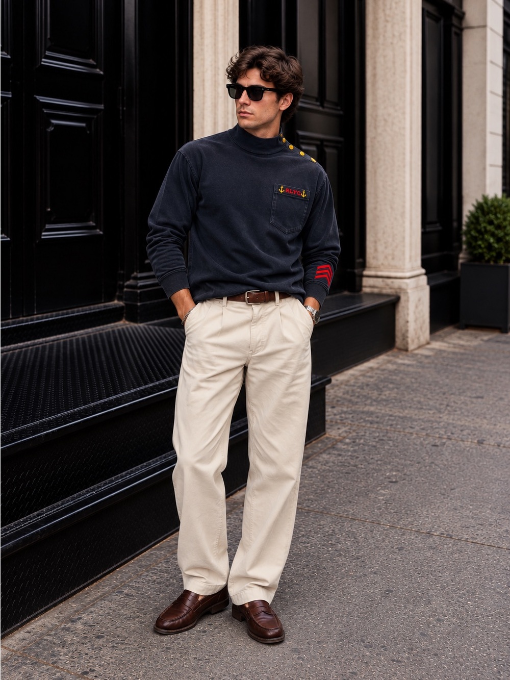 Polo Ralph Lauren Vintage 92 RLYC Yacht Club Naval Turtleneck M